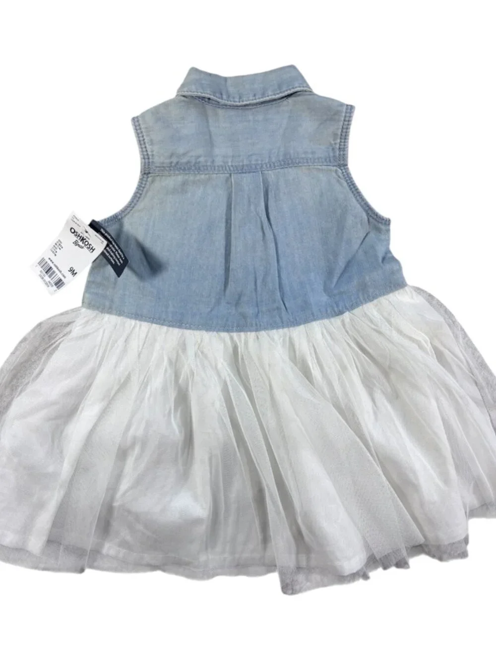 OshKosh Infant Baby Girl Denim & White Tulle Dress (NWT)- Size 9M